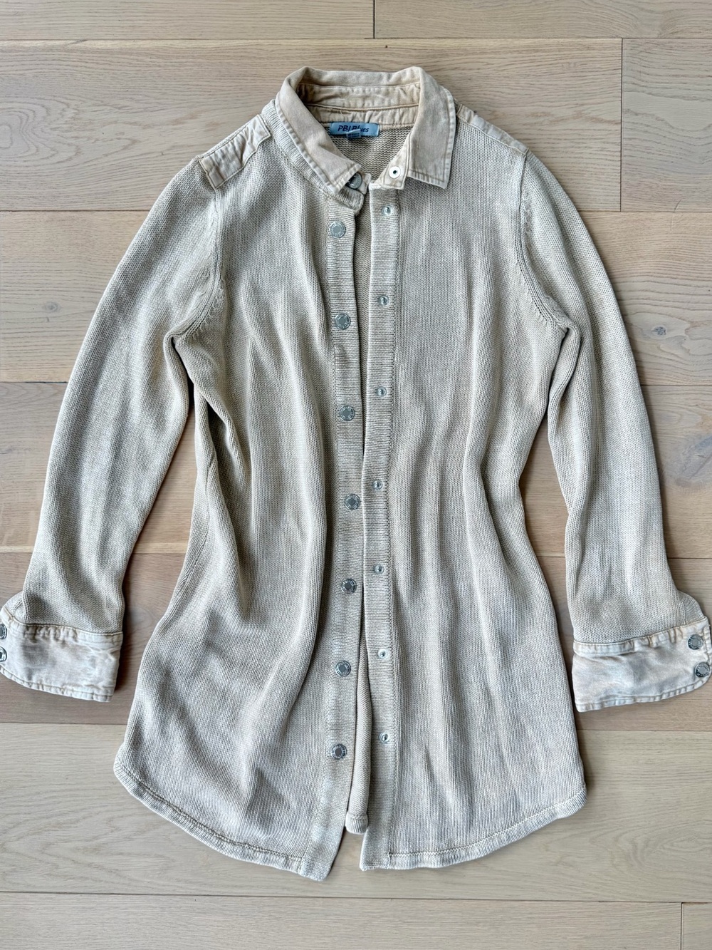 coastal grandma beige shirt jacket